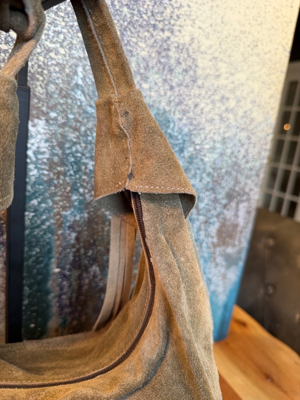 Vintage Boho Western Suede Leather Fringe Shoulder Bag Olive Green - Picture 13 of 17